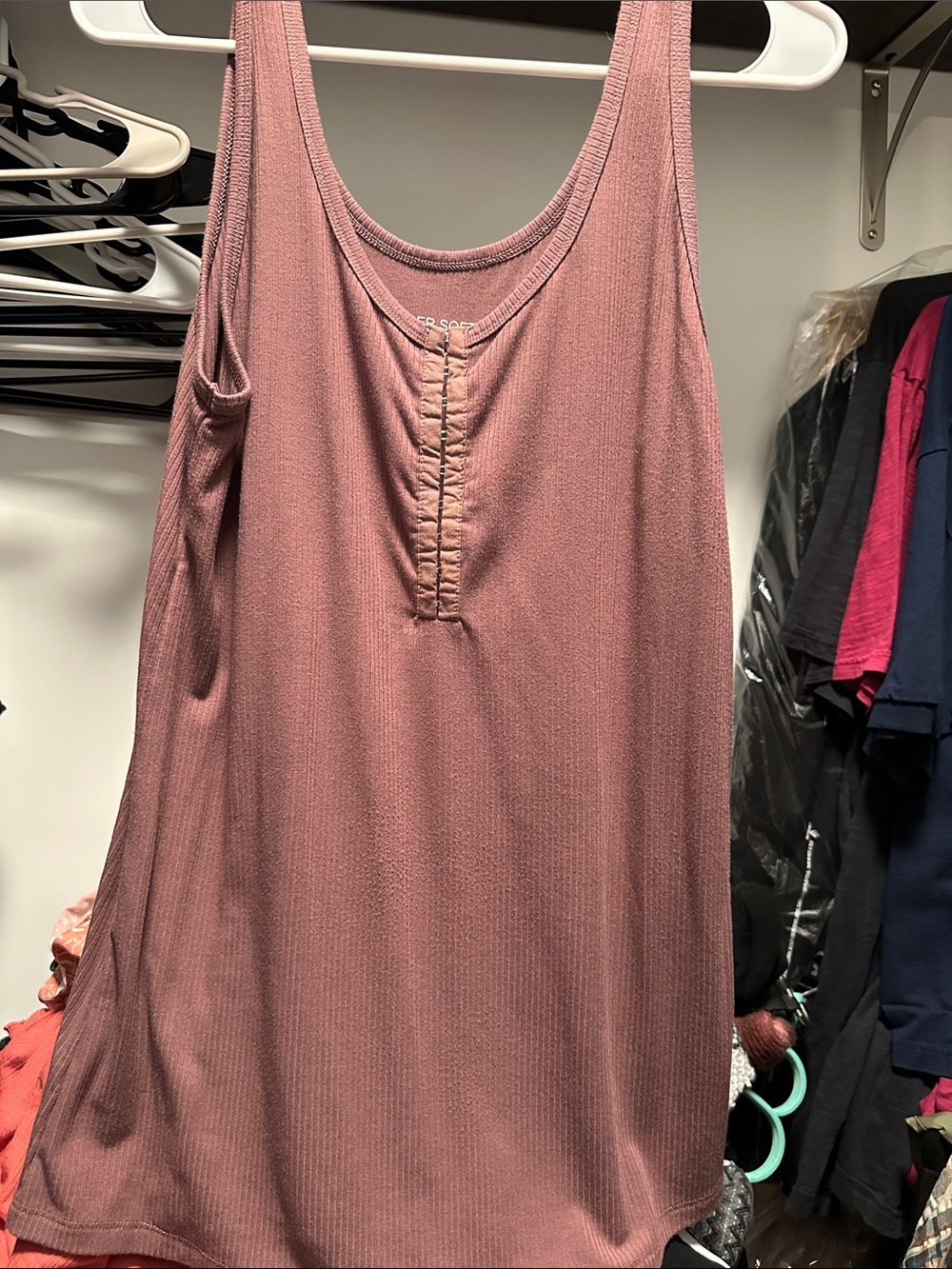 torrid Mauve Ribbed Henley Tank